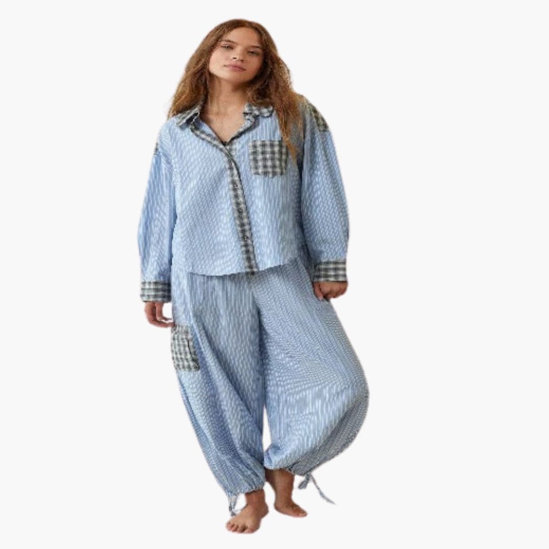 Damen Zweiteiliges Pyjama-Set mit Tasche und Muster