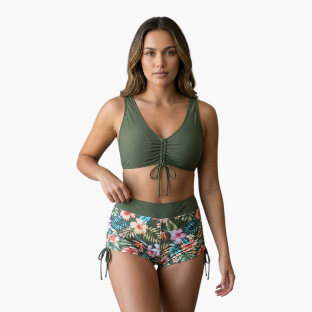 Ensemble bikini femme a bas taille haute à motif floral
