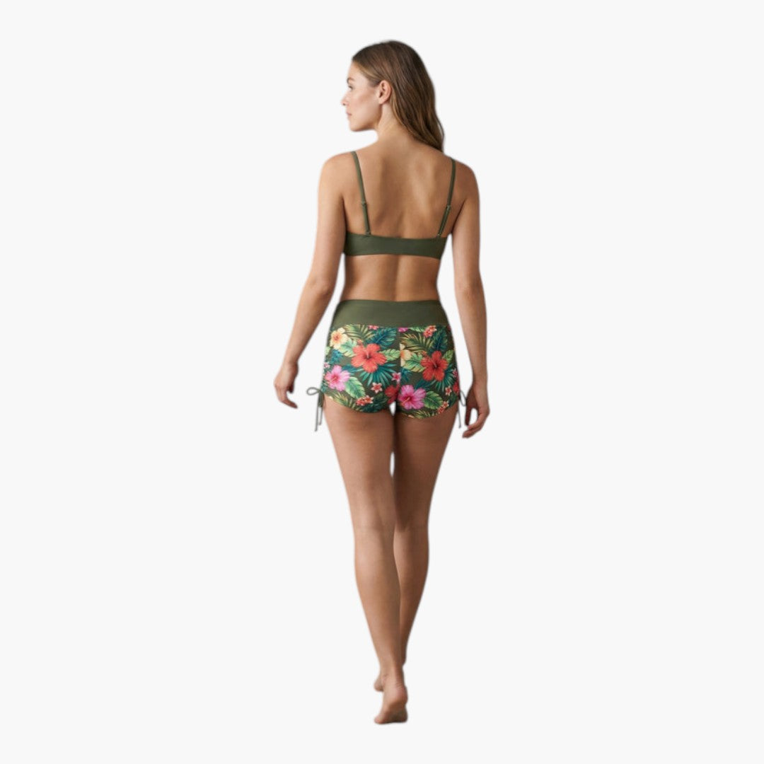 Ensemble bikini femme a bas taille haute à motif floral