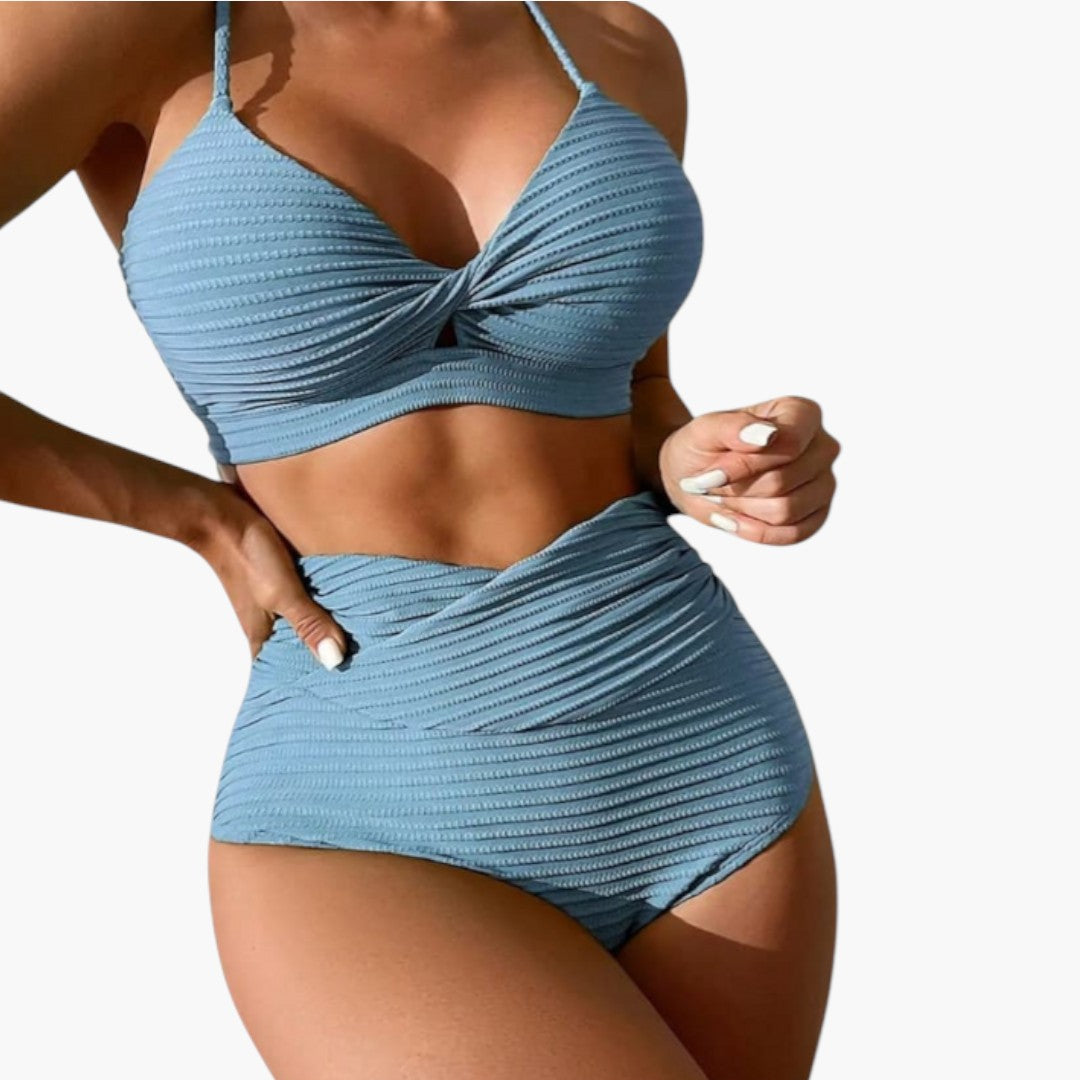 Women's two-piece swimsuit set with high-waisted bottoms