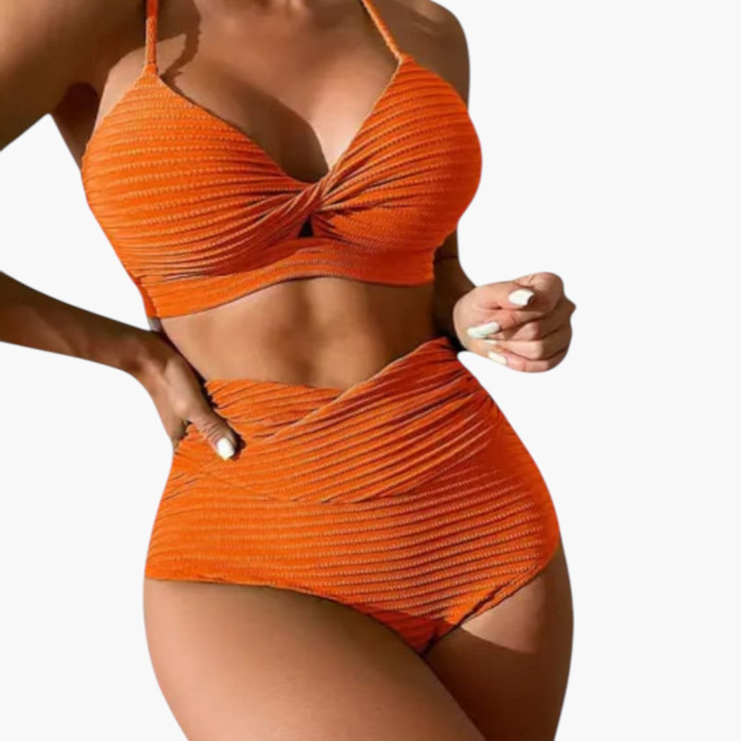 Women's two-piece swimsuit set with high-waisted bottoms