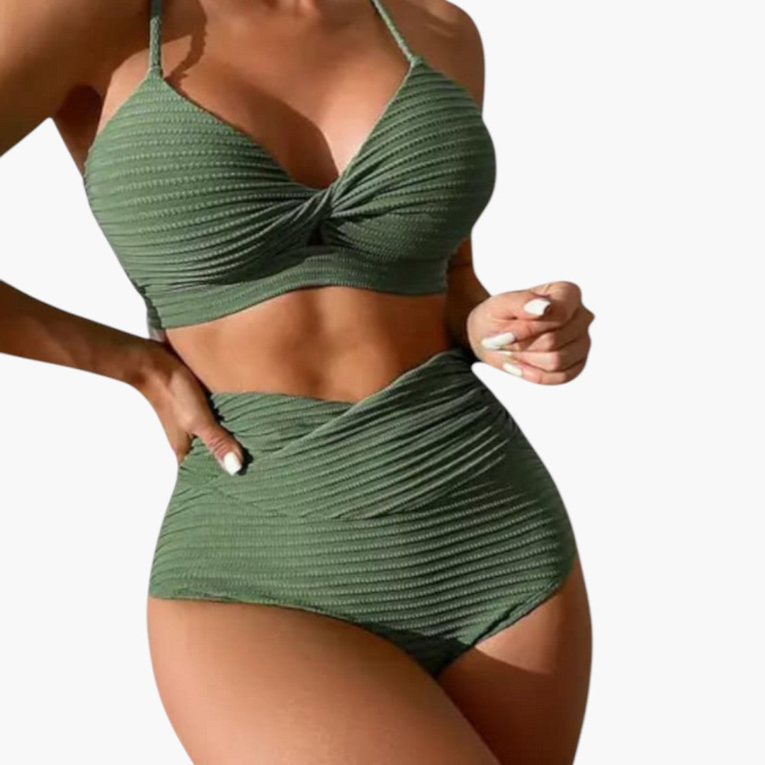 Women's two-piece swimsuit set with high-waisted bottoms