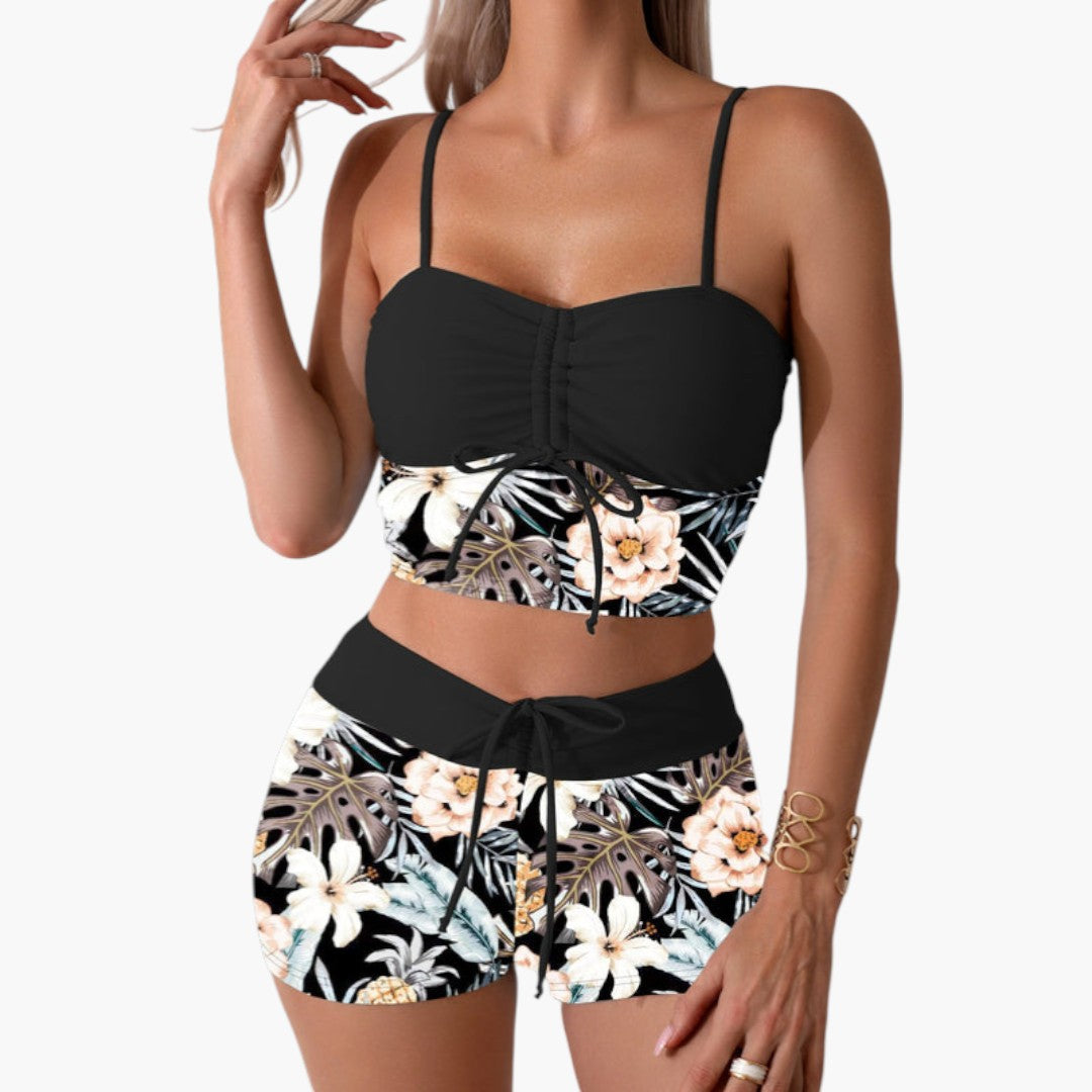 Bikini-Set für Damen mit Raffung und Blumenmuster