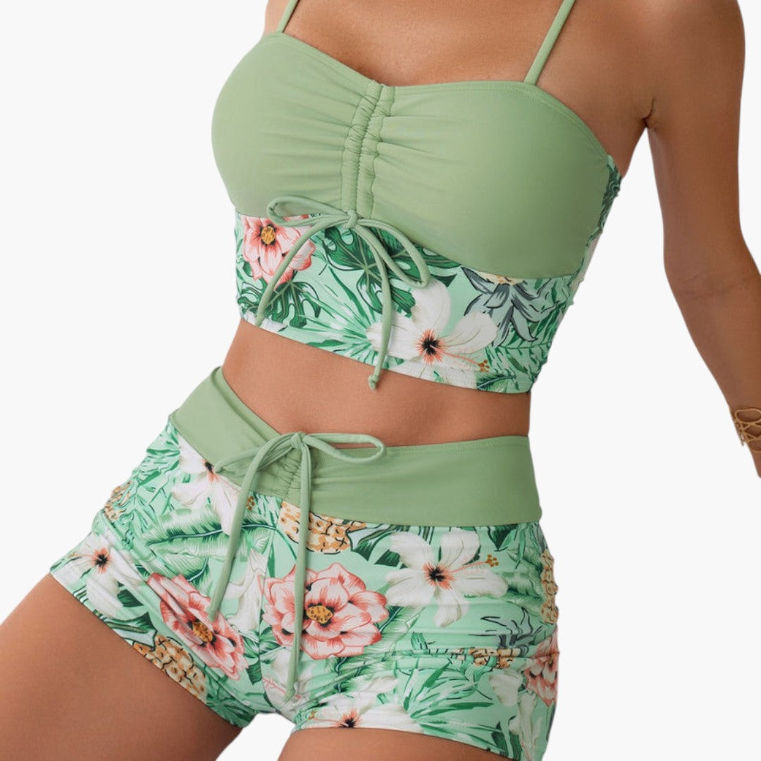 Bikini-Set für Damen mit Raffung und Blumenmuster