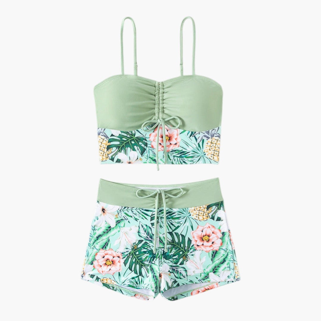 Bikini-Set für Damen mit Raffung und Blumenmuster
