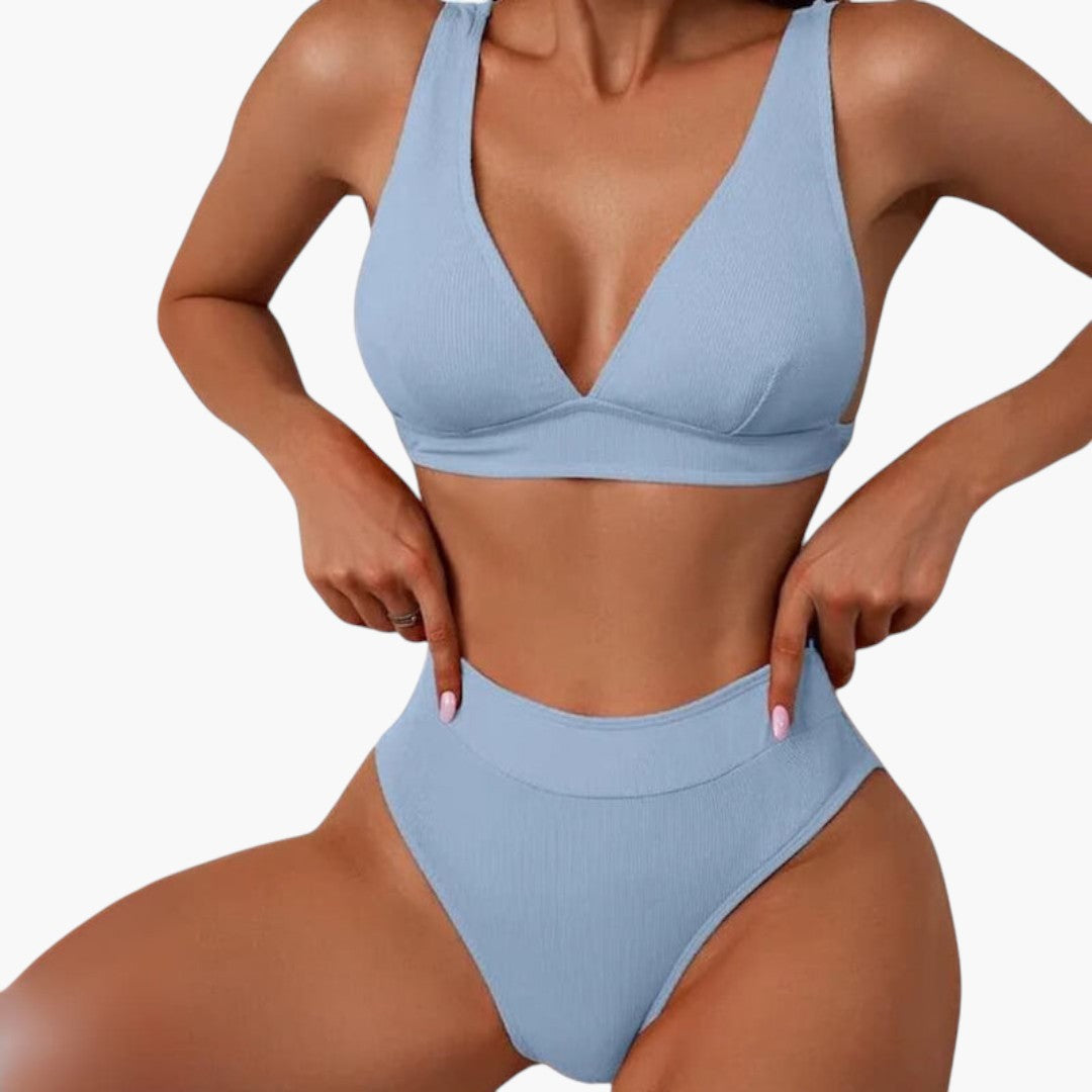 Conjunto de bikini para mujer acanalado con tirantes anchos