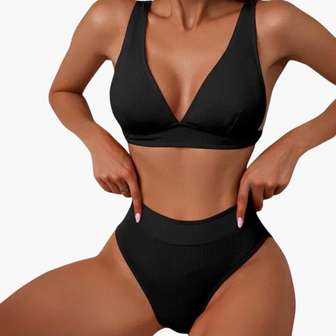 Conjunto de bikini para mujer acanalado con tirantes anchos