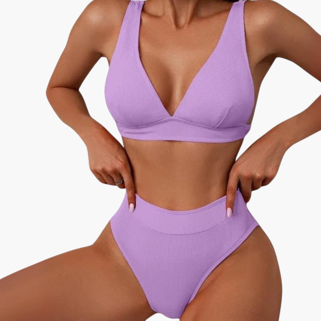 Conjunto de bikini para mujer acanalado con tirantes anchos