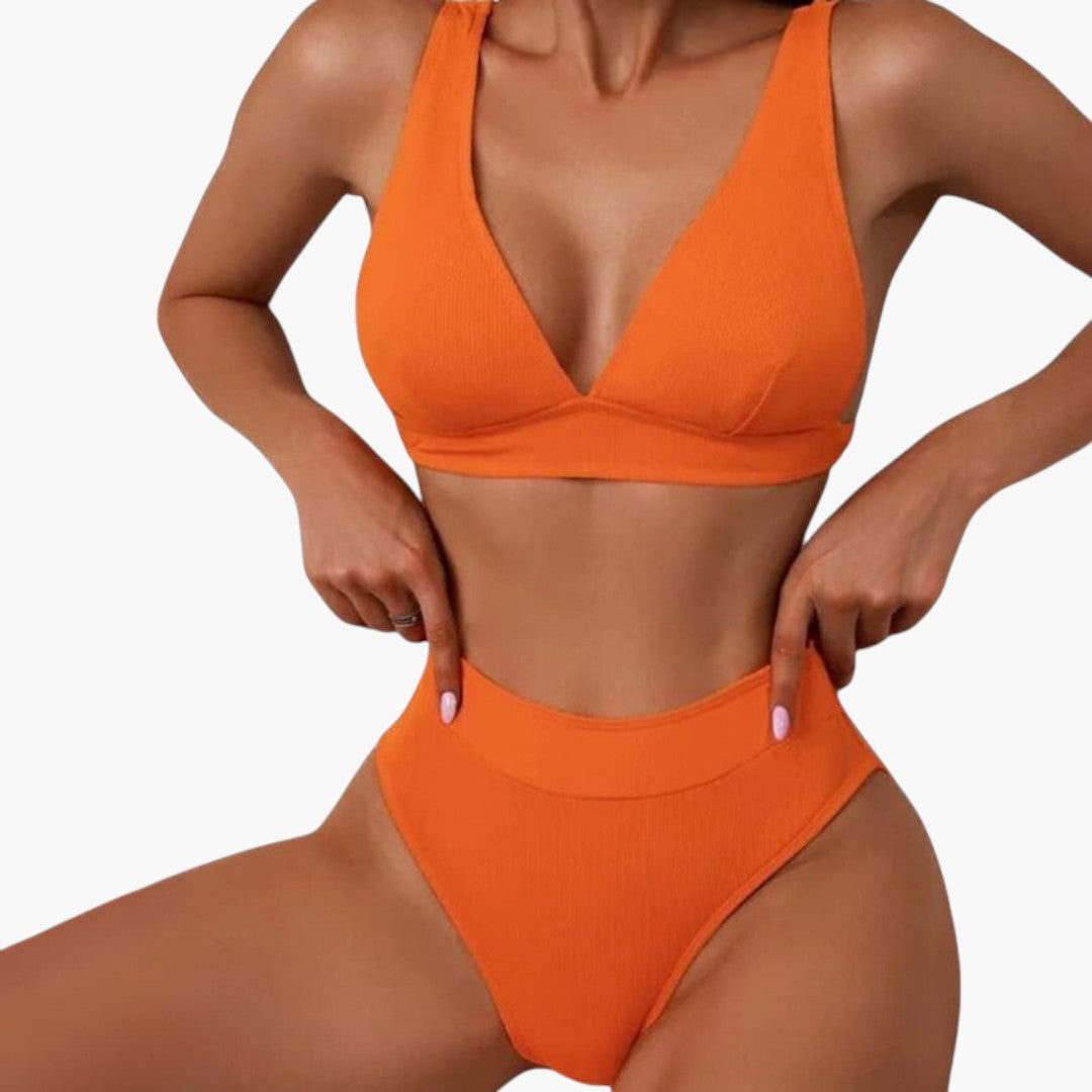 Conjunto de bikini para mujer acanalado con tirantes anchos