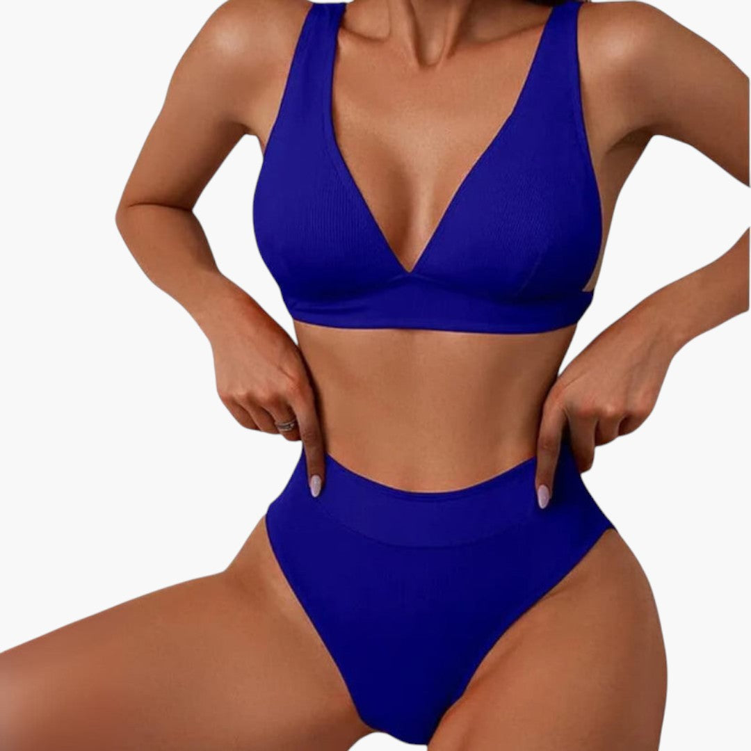 Conjunto de bikini para mujer acanalado con tirantes anchos
