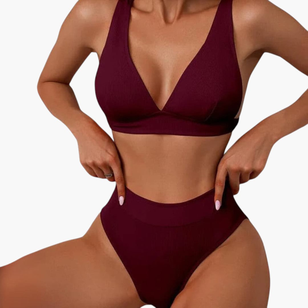 Conjunto de bikini para mujer acanalado con tirantes anchos