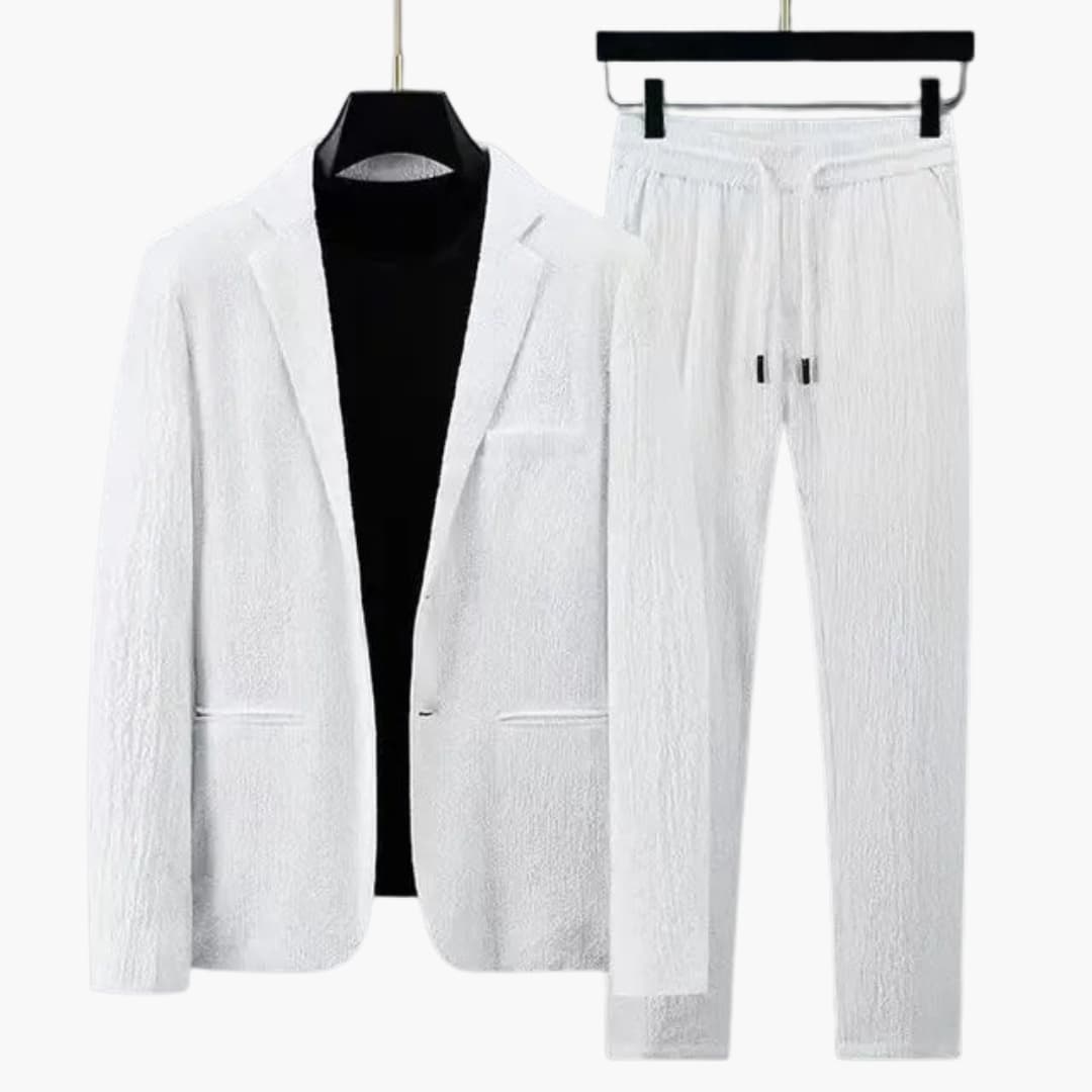 Ensemble blazer et pantalon homme avec col cranté et taille ajustable