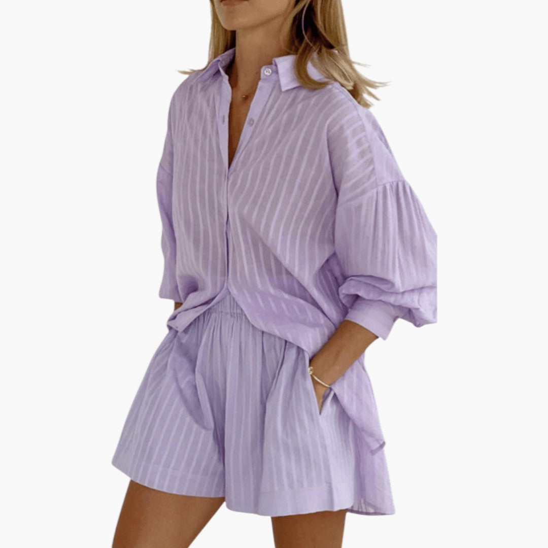 Ensemble d'été deux pièces femmes a chemise boutonnée