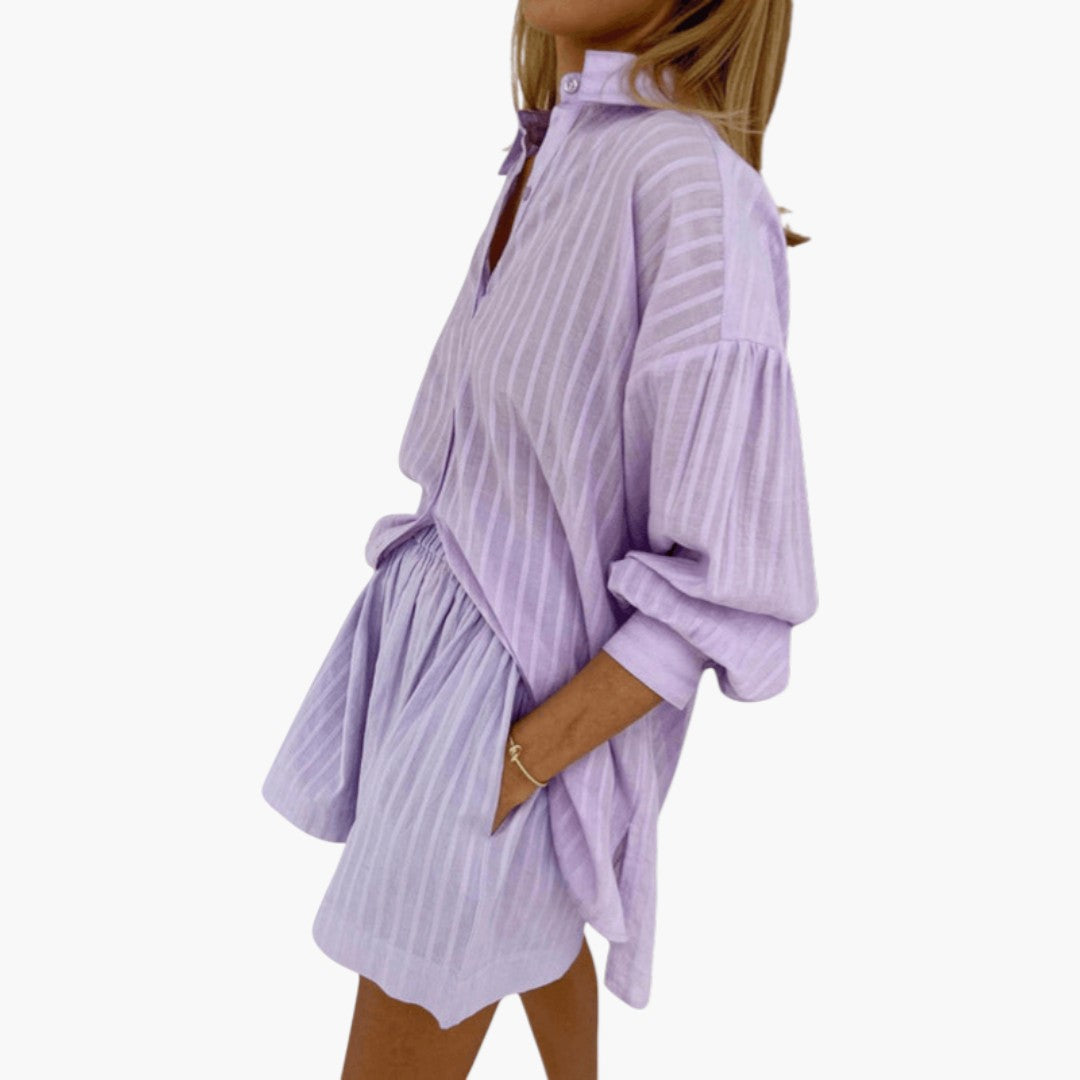 Ensemble d'été deux pièces femmes a chemise boutonnée