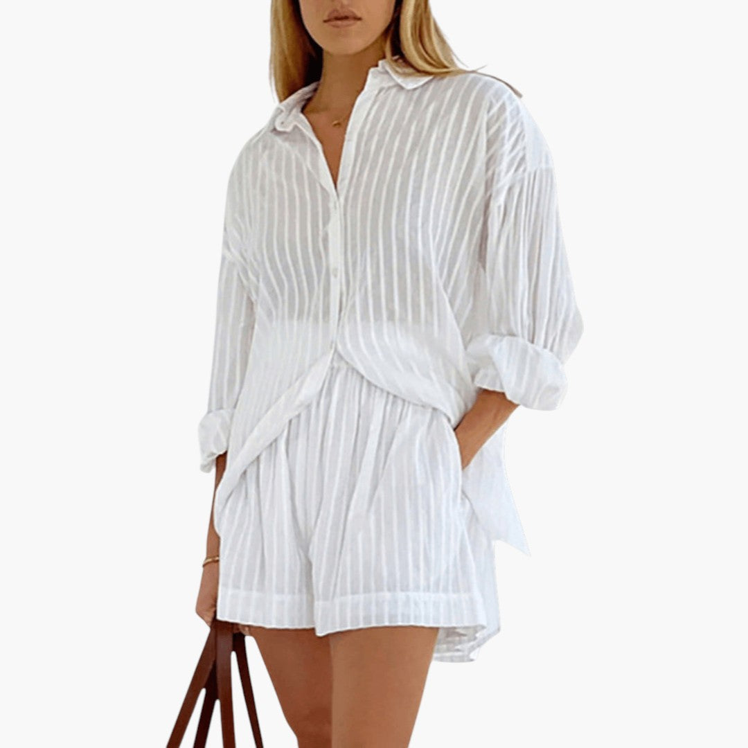 Ensemble d'été deux pièces femmes a chemise boutonnée