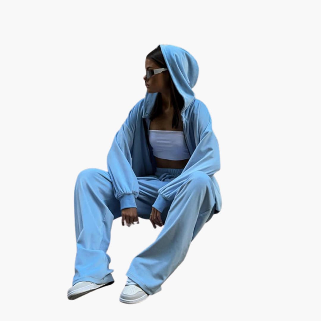 Ensemble de jogging femme avec veste zippée à capuche et pantalon large