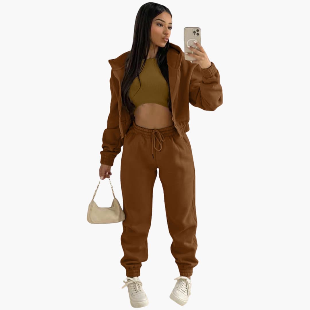 Ensemble de sport femme avec haut à manches longues et pantalon à cordon de serrage