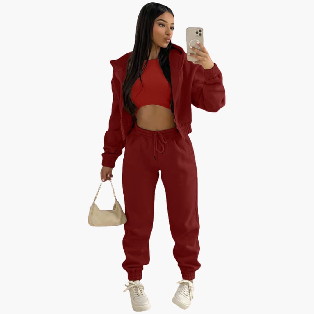 Ensemble de sport femme avec haut à manches longues et pantalon à cordon de serrage
