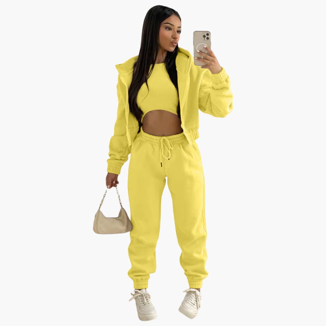 Ensemble de sport femme avec haut à manches longues et pantalon à cordon de serrage