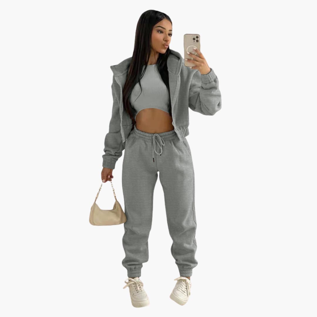 Ensemble de sport femme avec haut à manches longues et pantalon à cordon de serrage