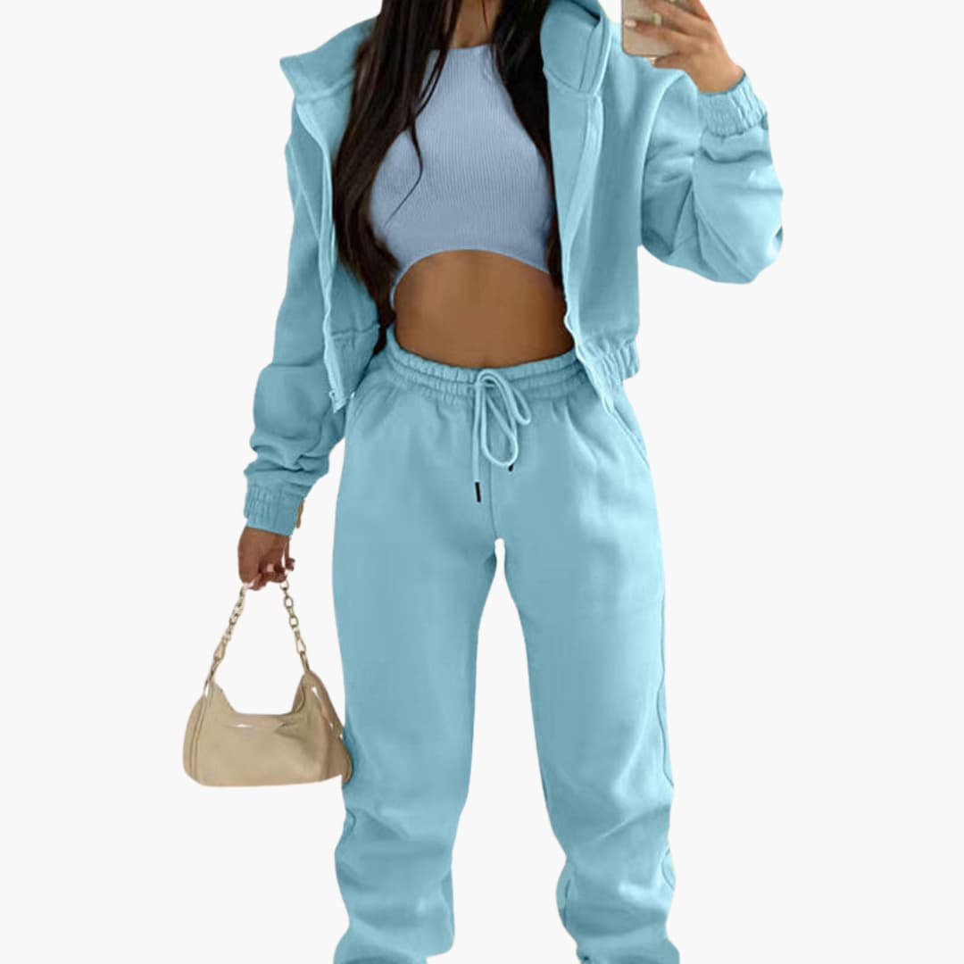 Ensemble de sport femme avec haut à manches longues et pantalon à cordon de serrage