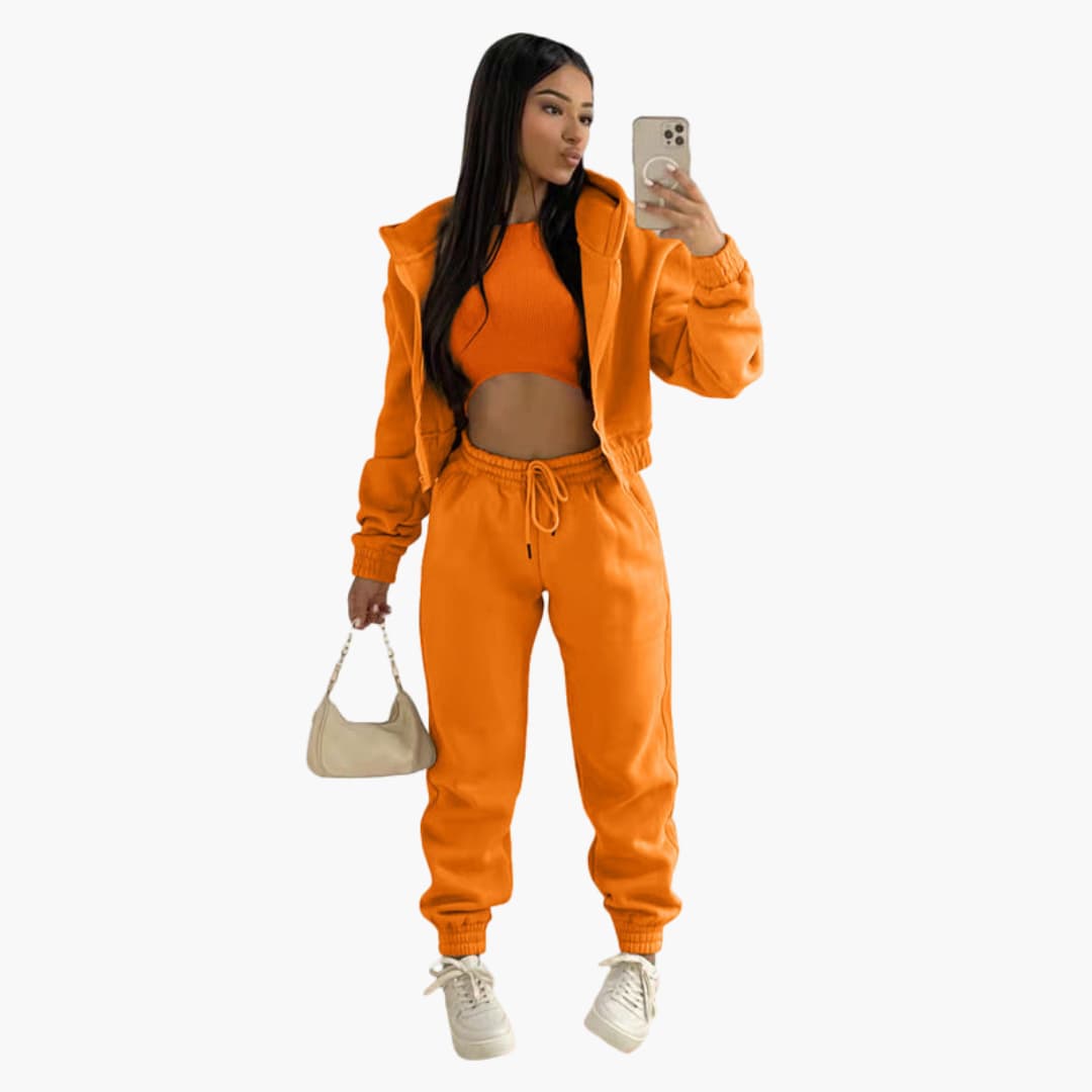 Ensemble de sport femme avec haut à manches longues et pantalon à cordon de serrage