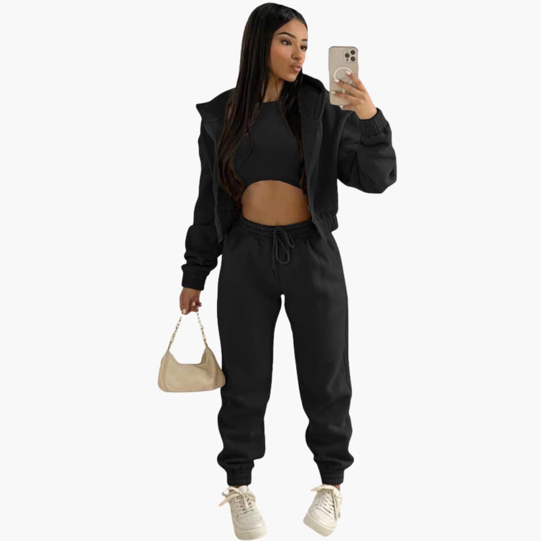 Ensemble de sport femme avec haut à manches longues et pantalon à cordon de serrage