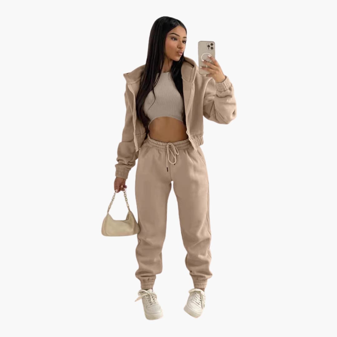 Ensemble de sport femme avec haut à manches longues et pantalon à cordon de serrage