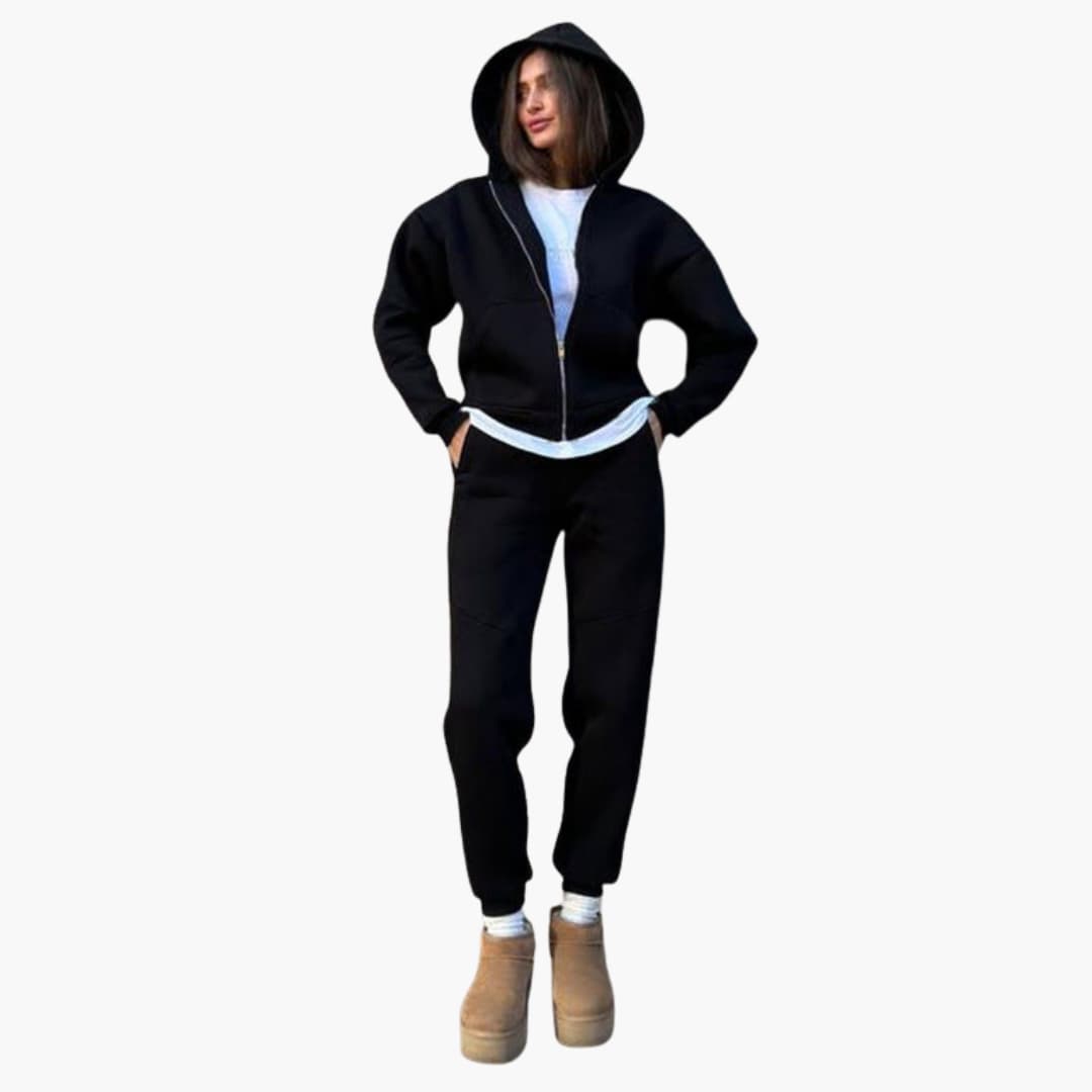 Women's sports set with long-sleeve top and pants with pockets