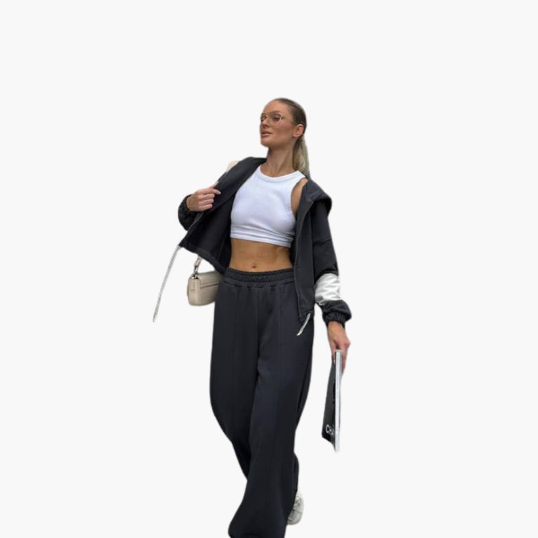 Damen-Sportset mit langärmeligem Oberteil und Hose mit elastischem Bund