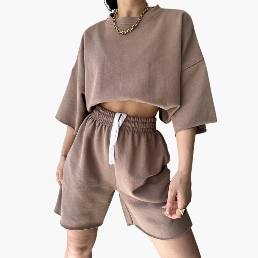 Dames sportset met cropped top en short met koord