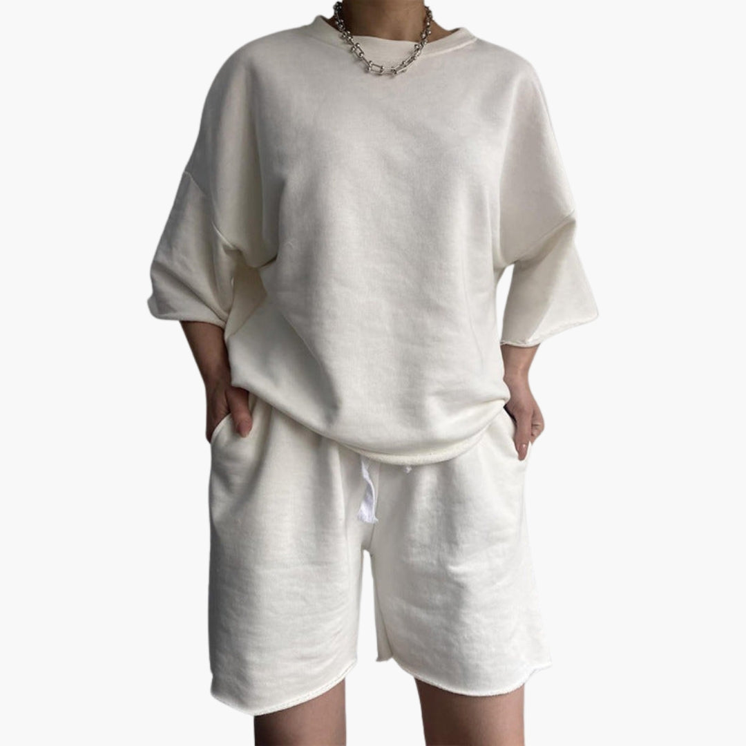 Dames sportset met cropped top en short met koord