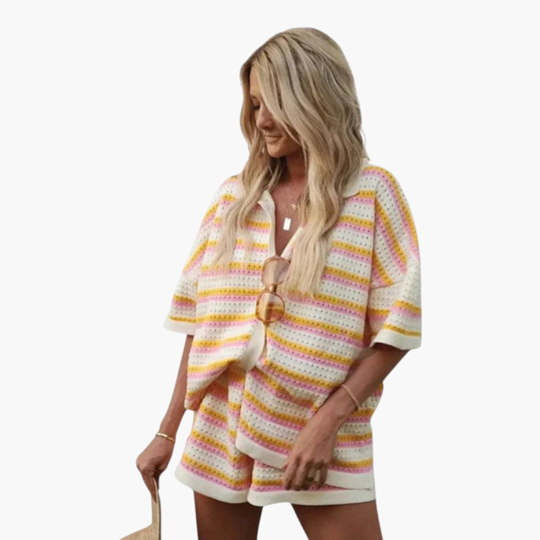 Conjunto de dos piezas de ganchillo para mujer con pantalones cortos