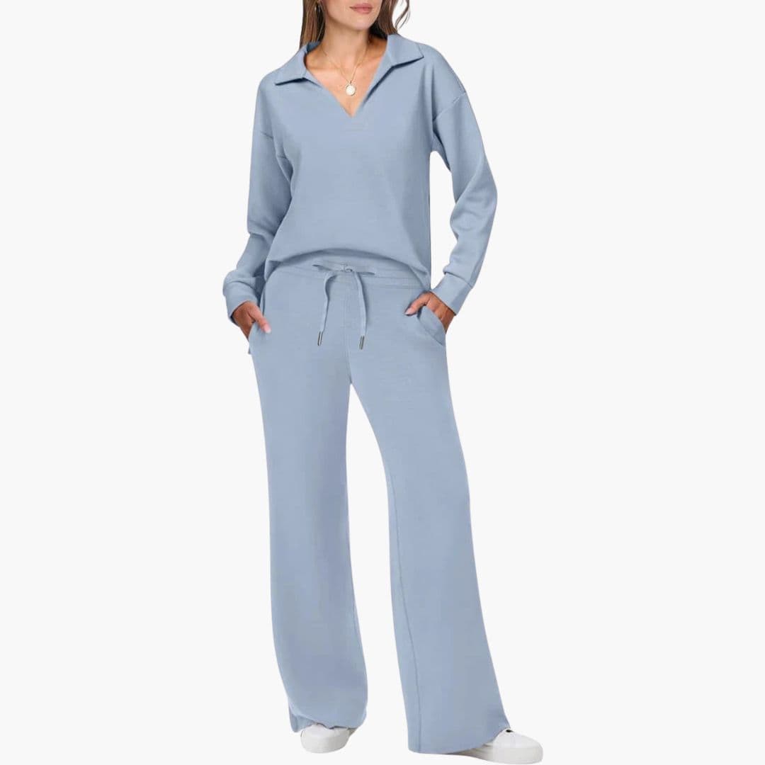 Ensemble deux pièces femme avec haut col en V