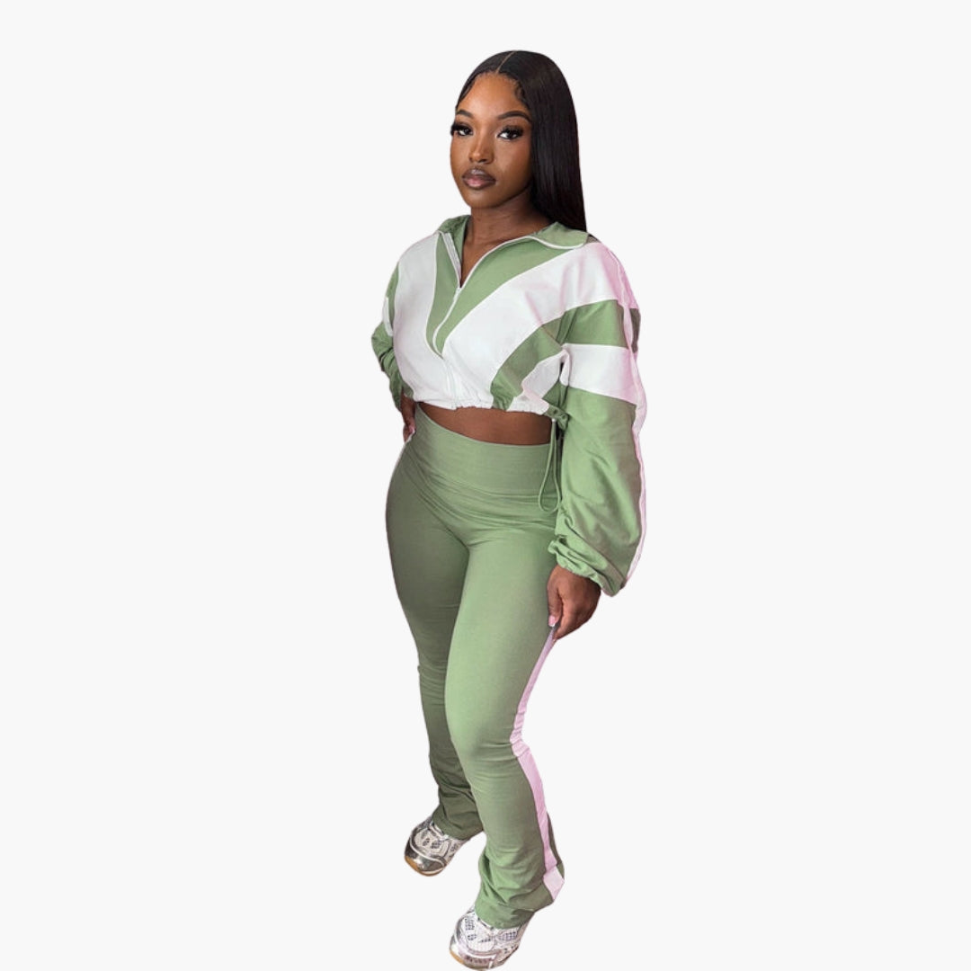 Conjunto de dos piezas para mujer con mangas abullonadas