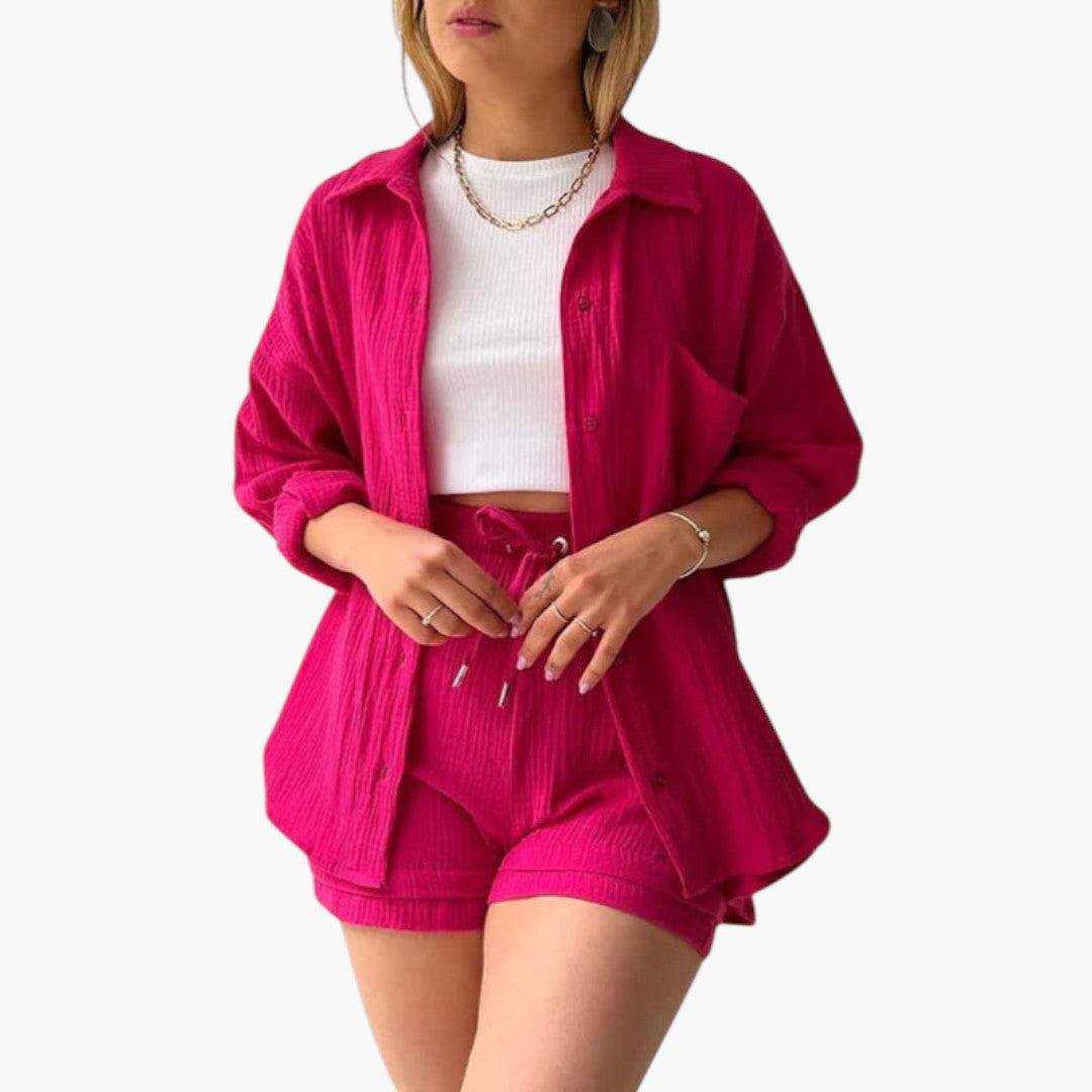 Ensemble deux pièces femmes a chemise à boutons