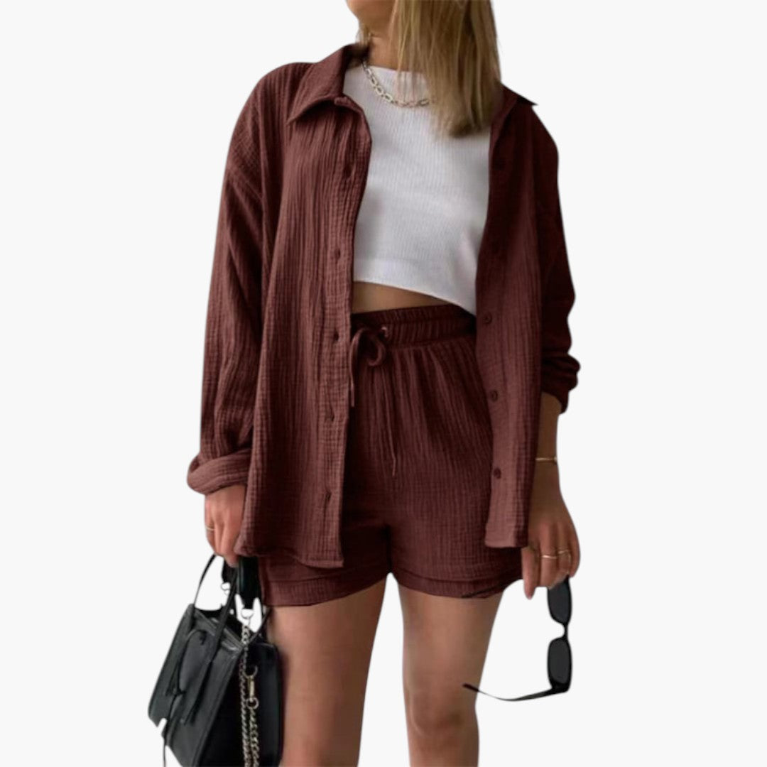Ensemble deux pièces femmes a chemise à boutons
