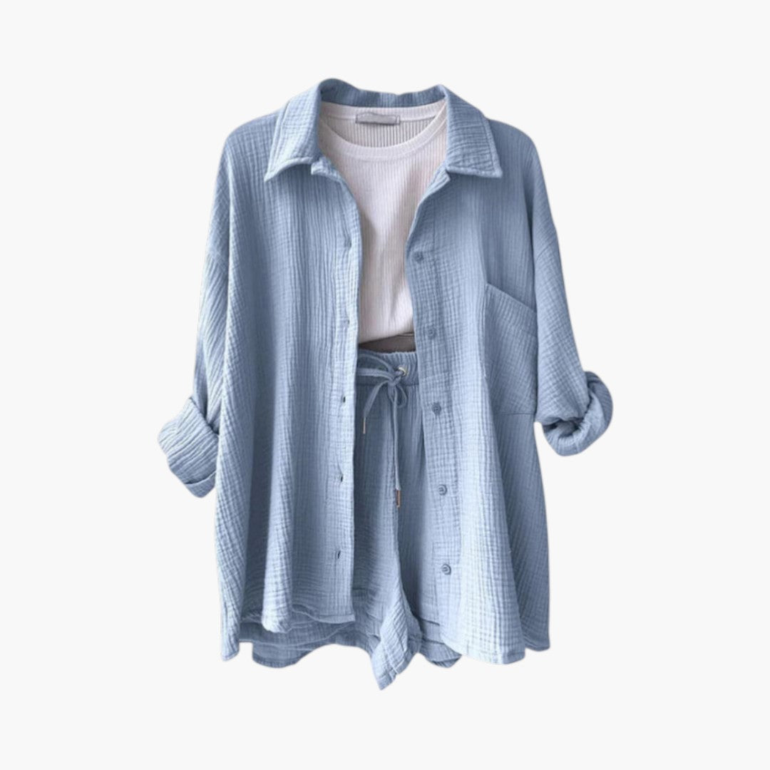 Ensemble deux pièces femmes a chemise à boutons