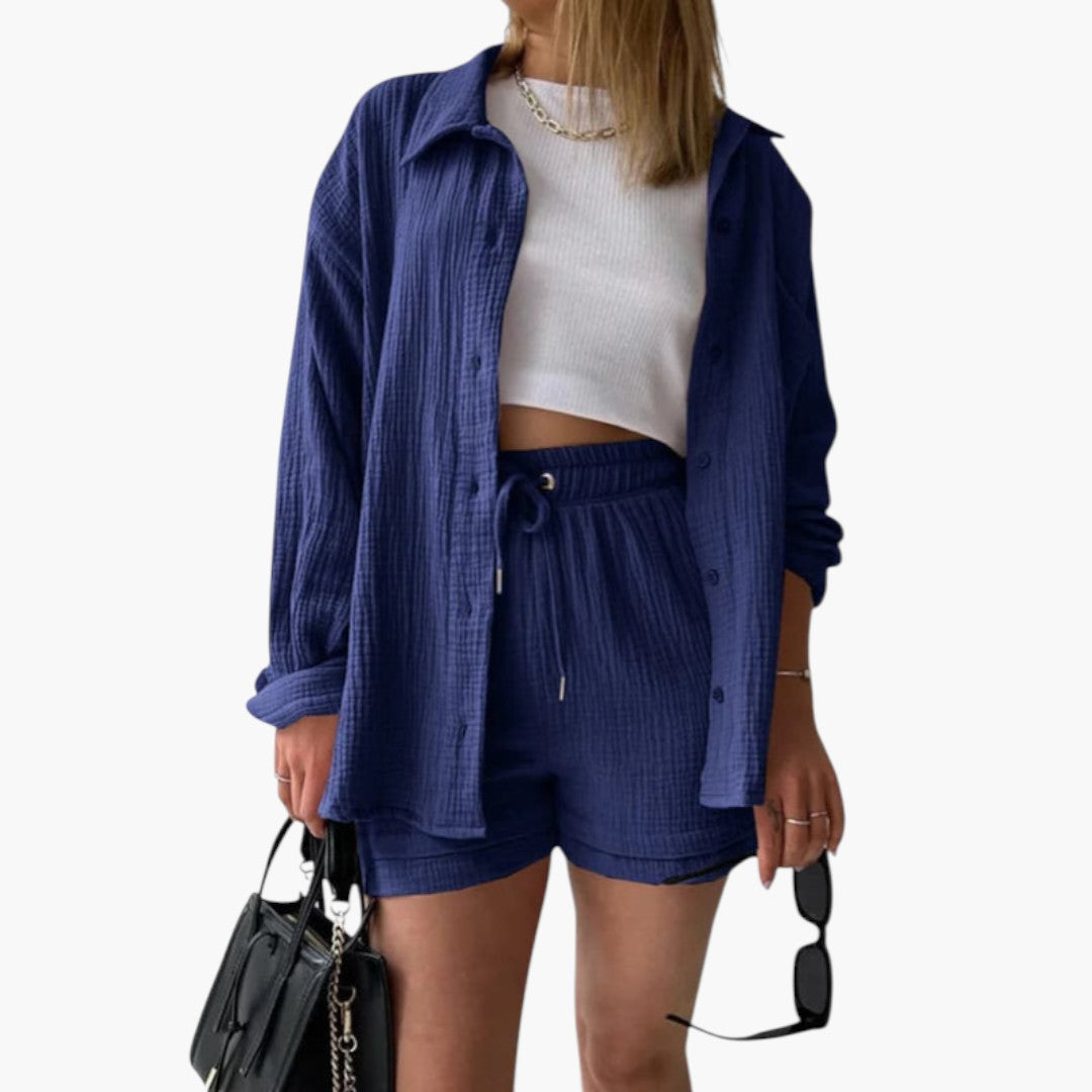 Ensemble deux pièces femmes a chemise à boutons