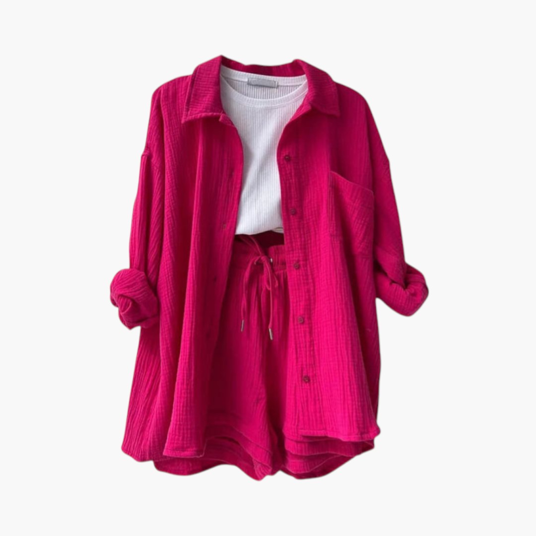 Ensemble deux pièces femmes a chemise à boutons