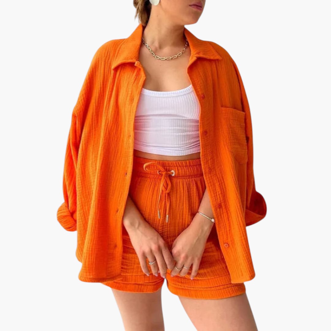 Ensemble deux pièces femmes a chemise à boutons