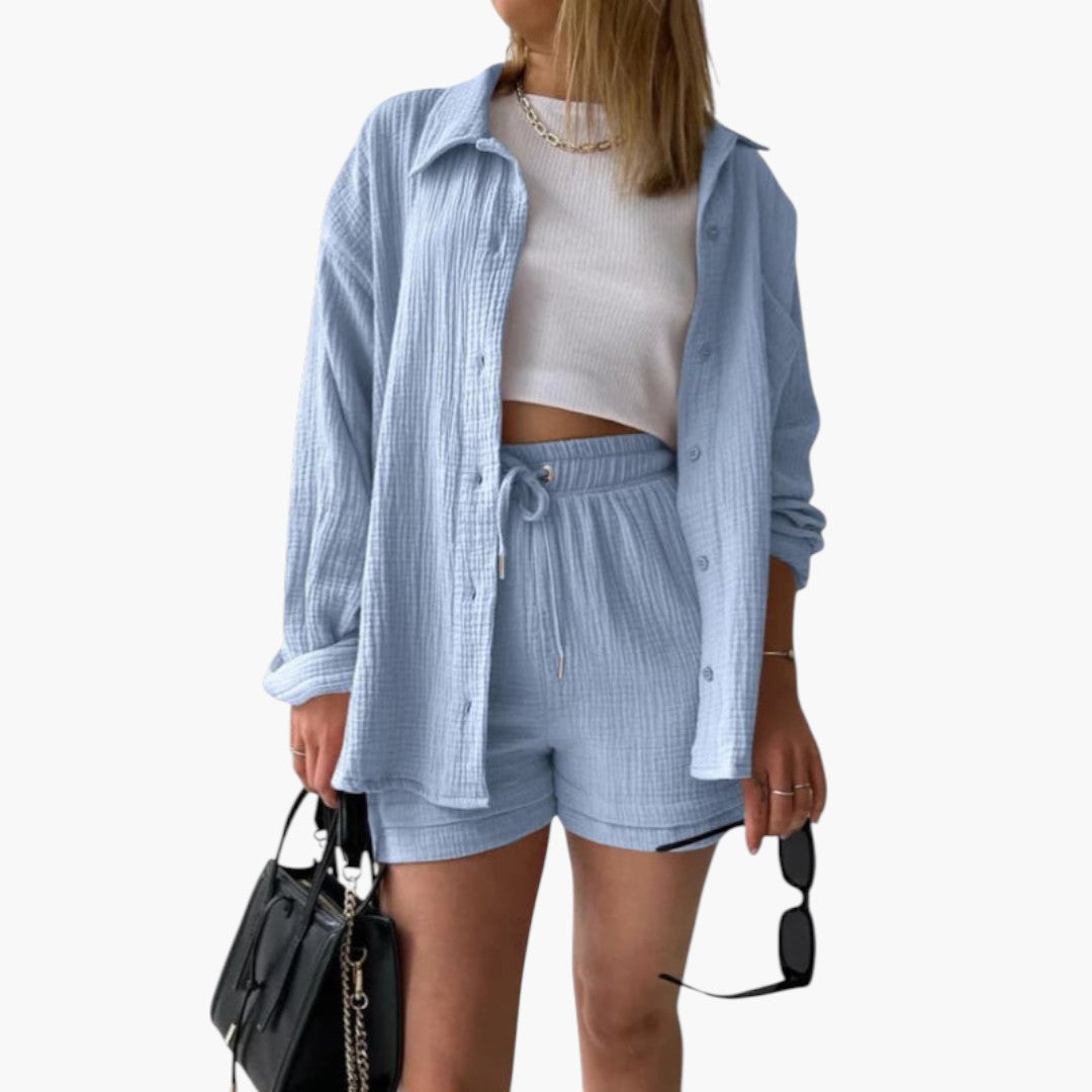 Ensemble deux pièces femmes a chemise à boutons