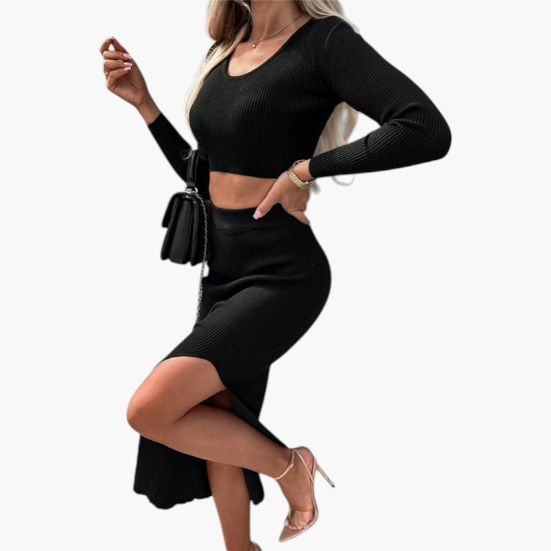 Two-piece women's set with crop top and maxi skirt