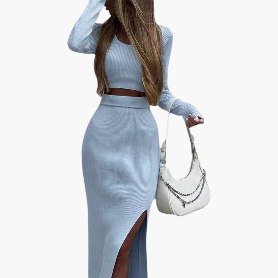 Two-piece women's set with crop top and maxi skirt