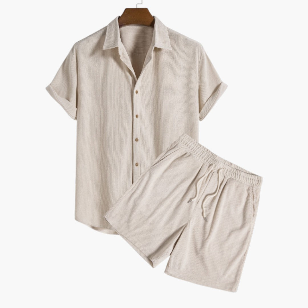 Ensemble en velours côtelé hommes a shorts à cordon