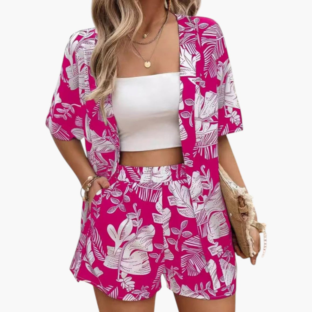 Ensemble été femme deux pièces avec haut fleuri