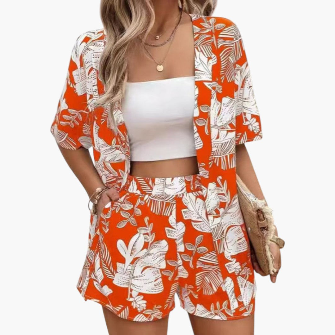 Ensemble été femme deux pièces avec haut fleuri