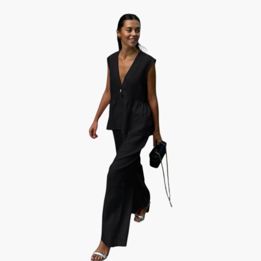 Ensemble été pour femmes avec haut col en V profond