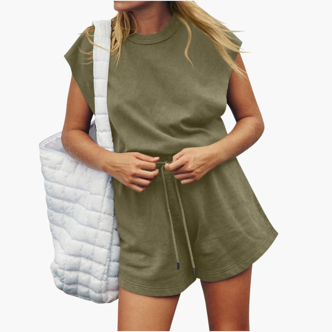Damen-Set mit kurzen Ärmeln und Kordelzug-Shorts