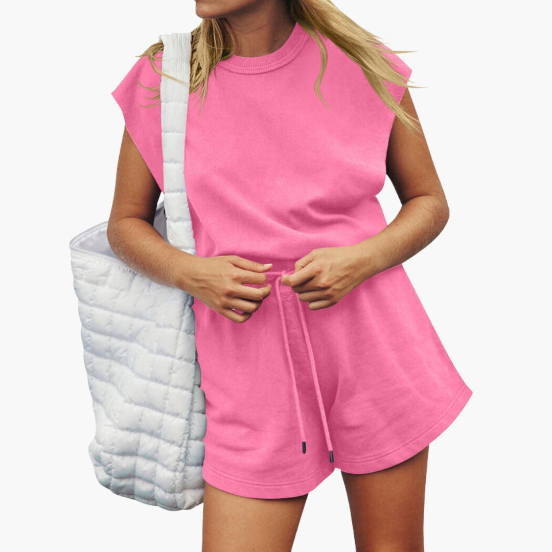 Damen-Set mit kurzen Ärmeln und Kordelzug-Shorts